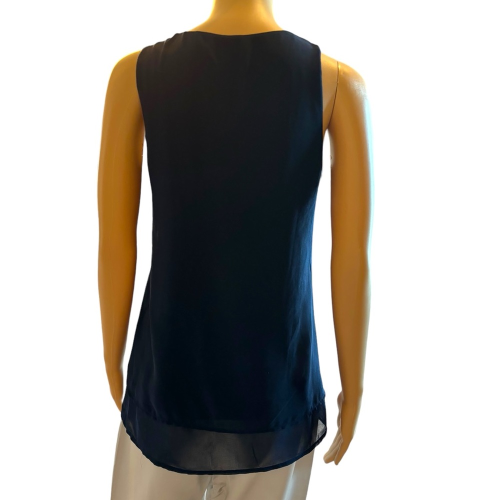 White House Black Market Navy Blue White Layered Asymmetrical Top - Picture 6 of 10